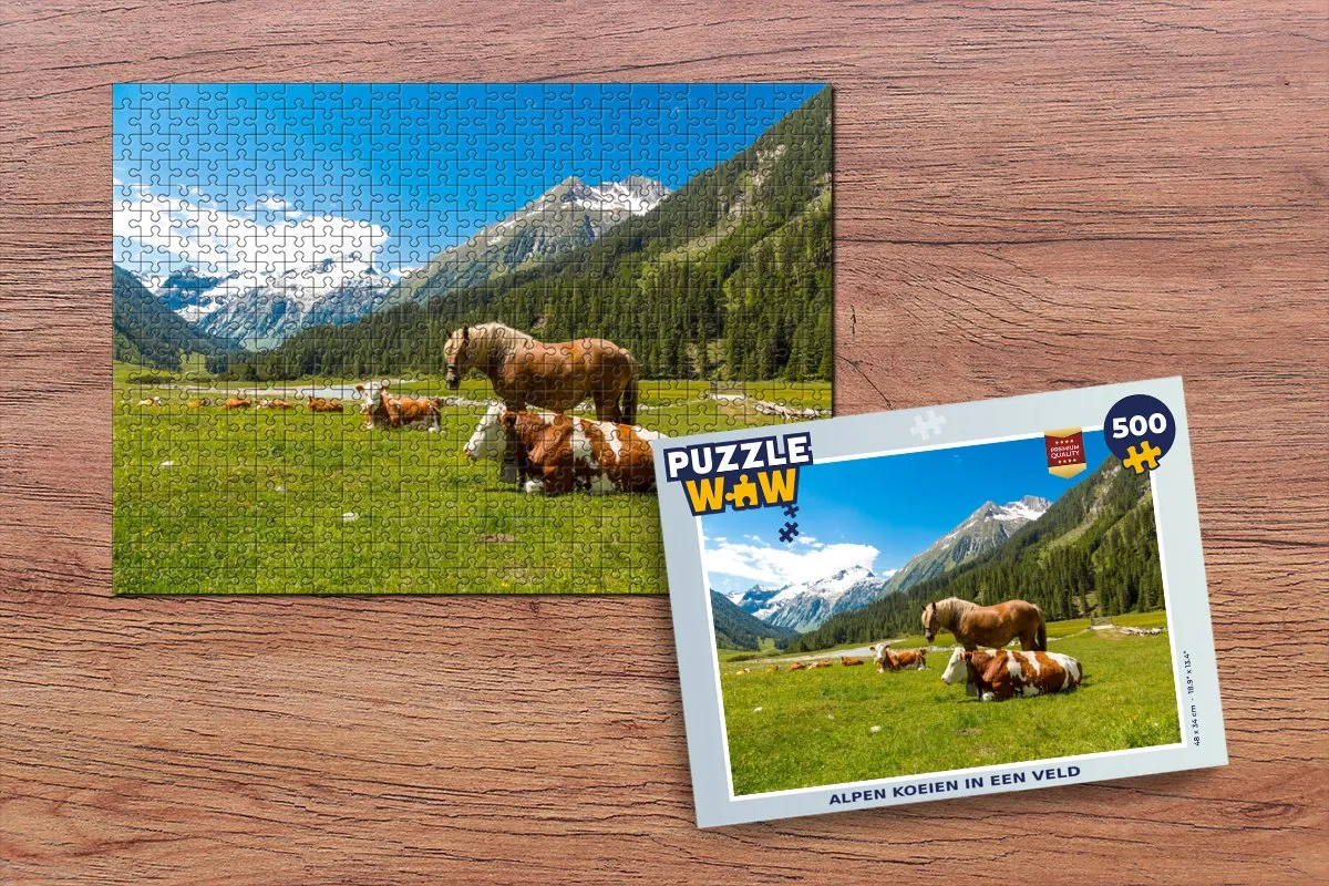 PuzzleWow Alpen Koeien Paarden Legpuzzel 500 Stuks - Multicolor