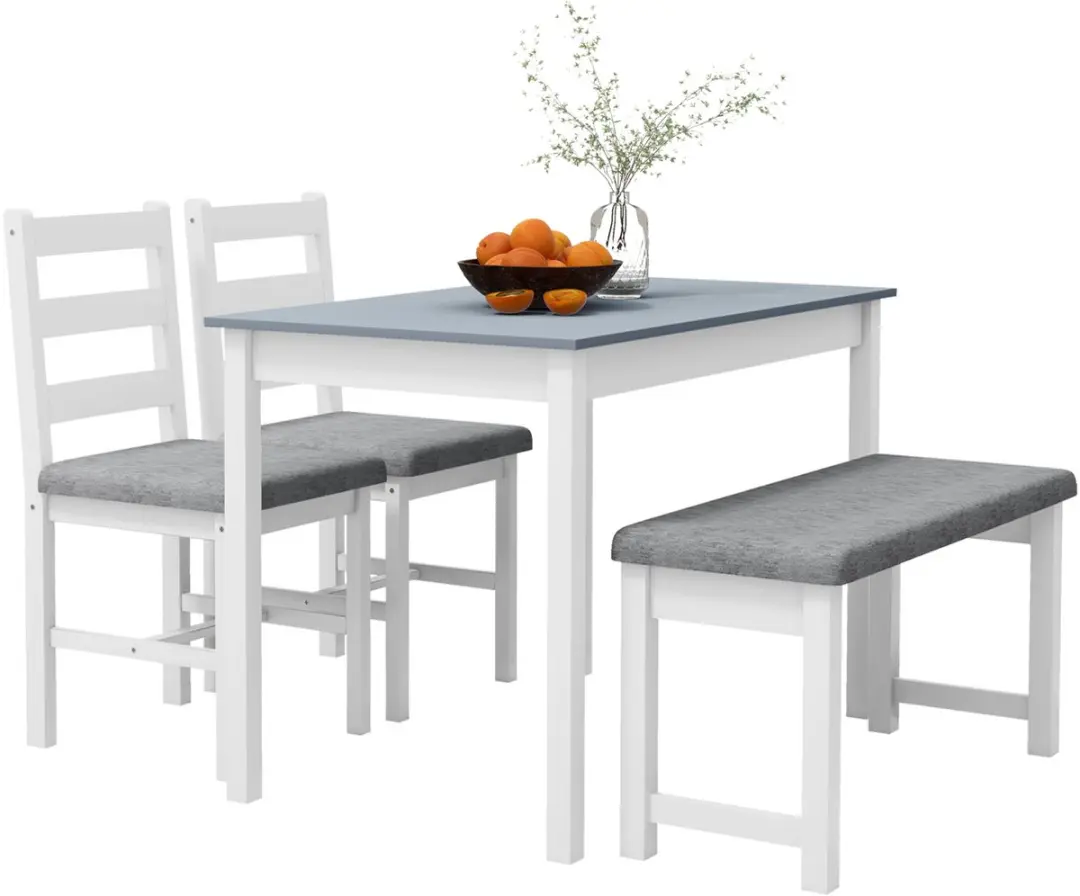 Homcom 4-delige eetset Grenenhout Grijs Wit 108x65x75cm