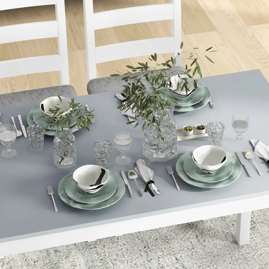 Homcom 4-delige eetset Grenenhout Grijs Wit 108x65x75cm - afbeelding 4 van 6