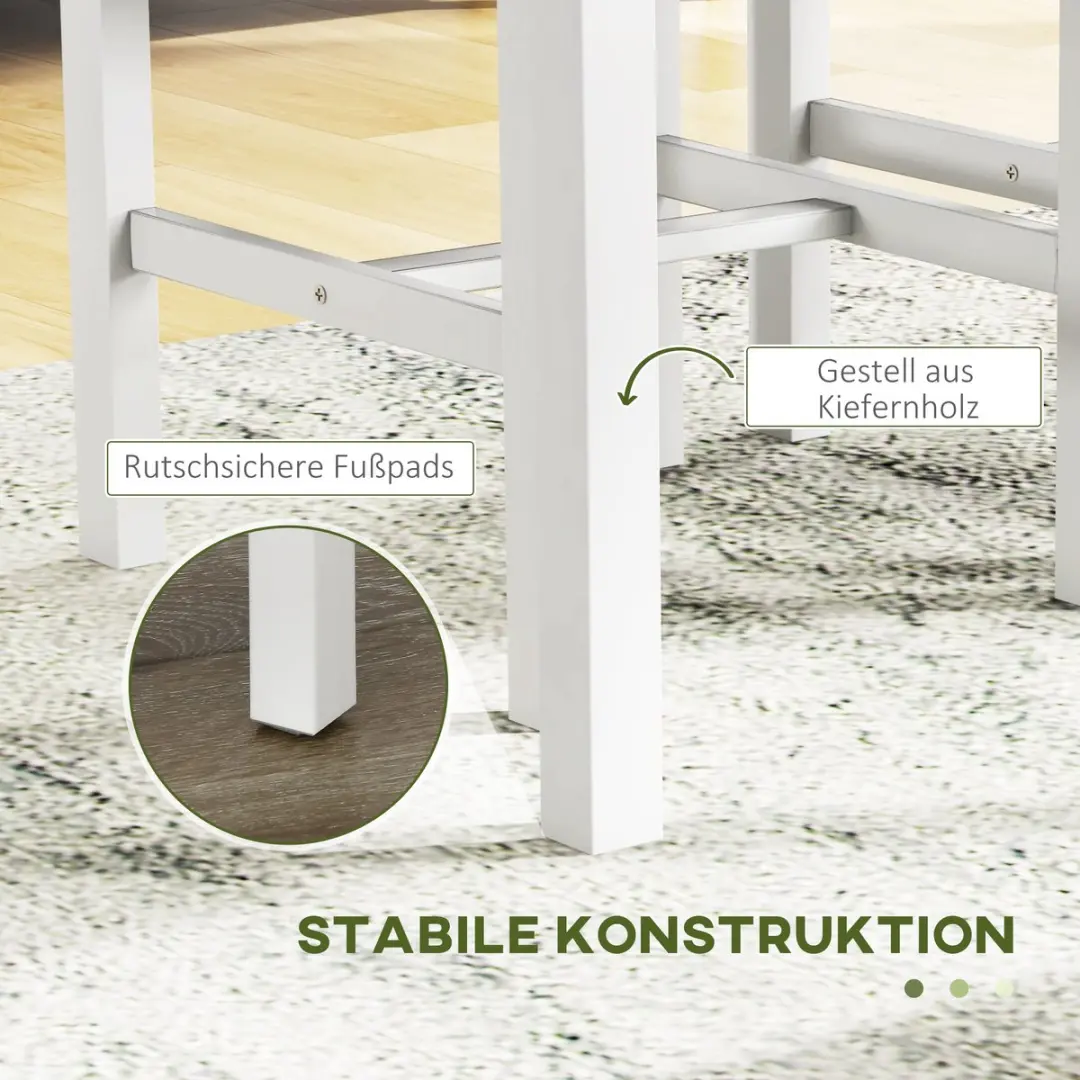 Homcom 4-delige eetset Grenenhout Grijs Wit 108x65x75cm - afbeelding 6 van 6