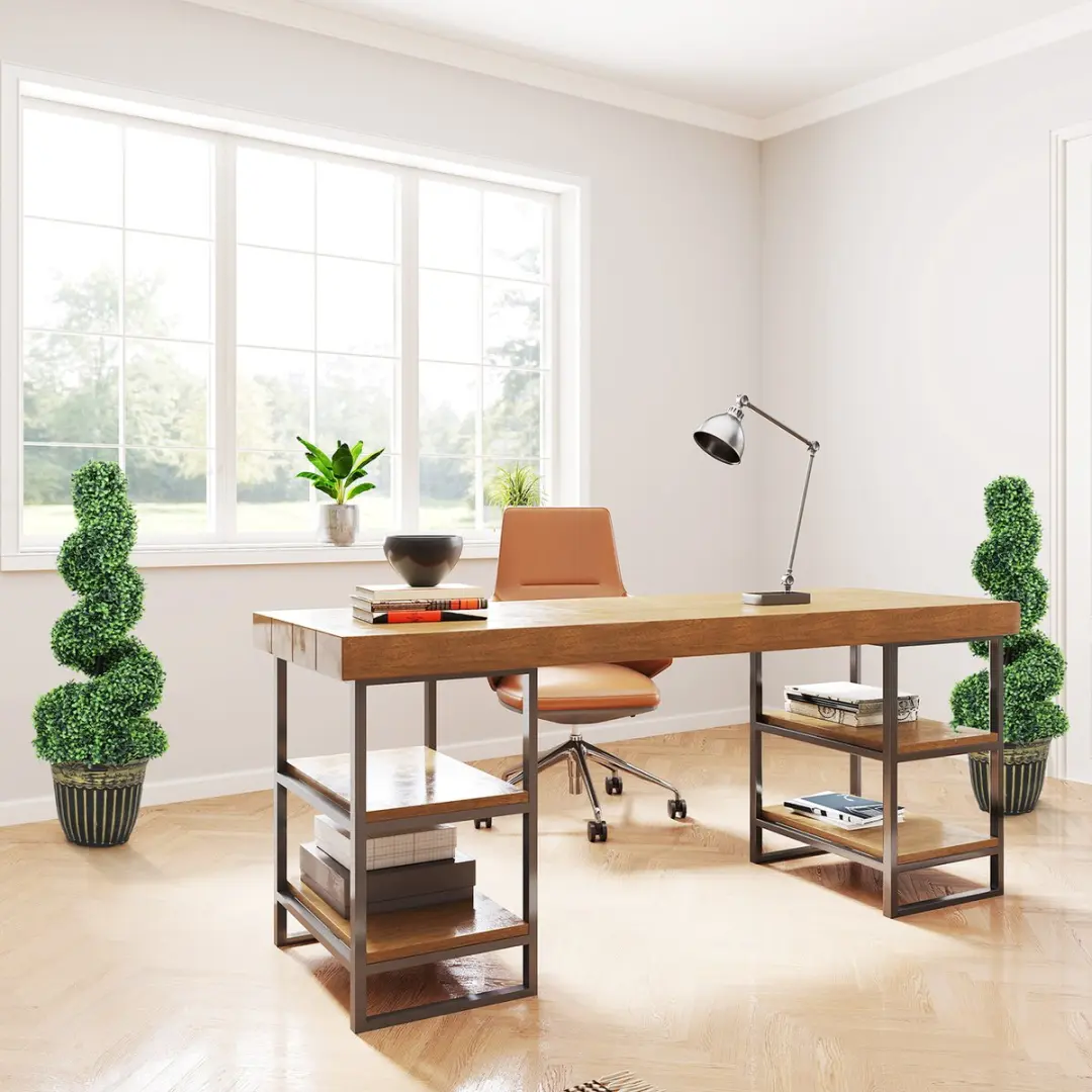 Homcom Kunstplanten Set 2x Buxus 90cm - Groen - afbeelding 4 van 6