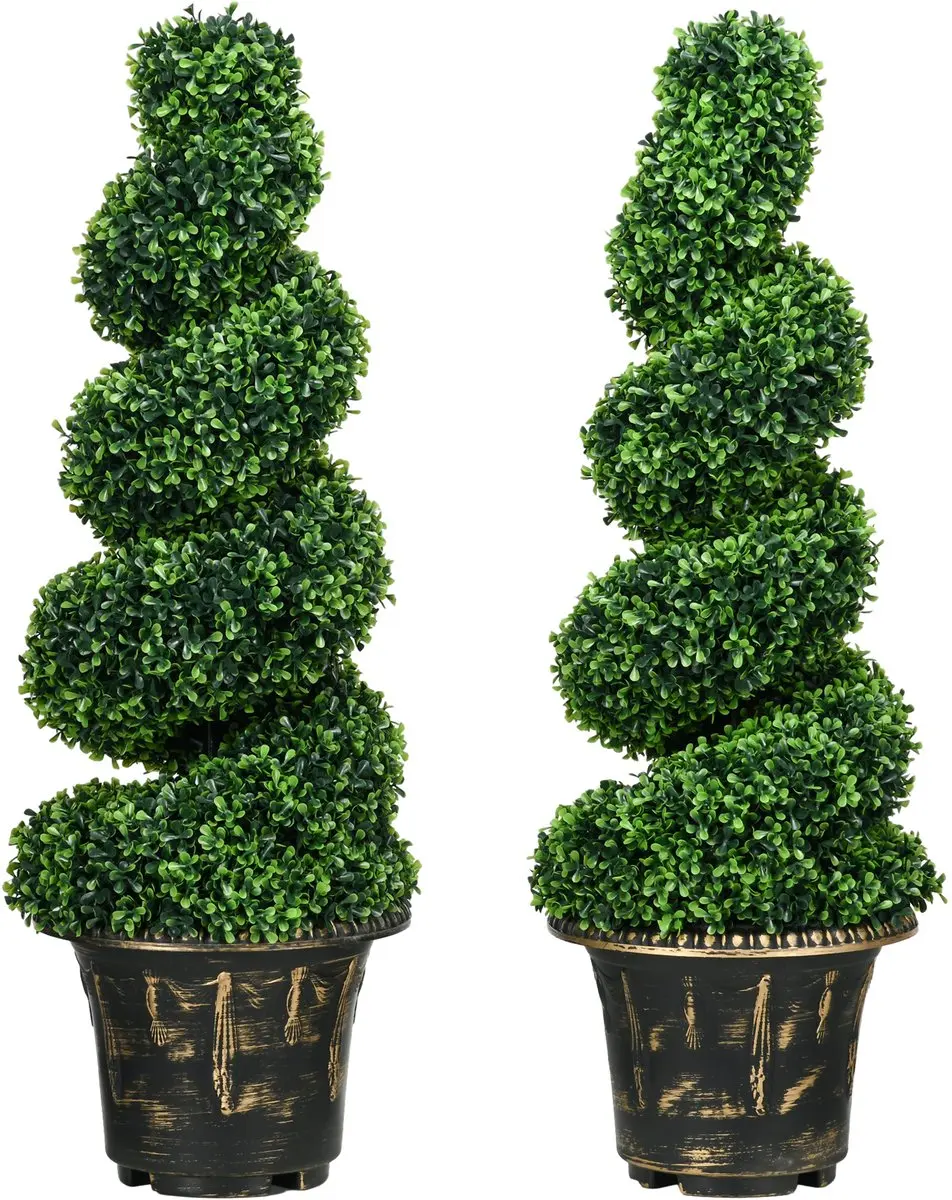 Homcom Kunstplanten Set 2x Buxus 90cm - Groen - afbeelding 2 van 6