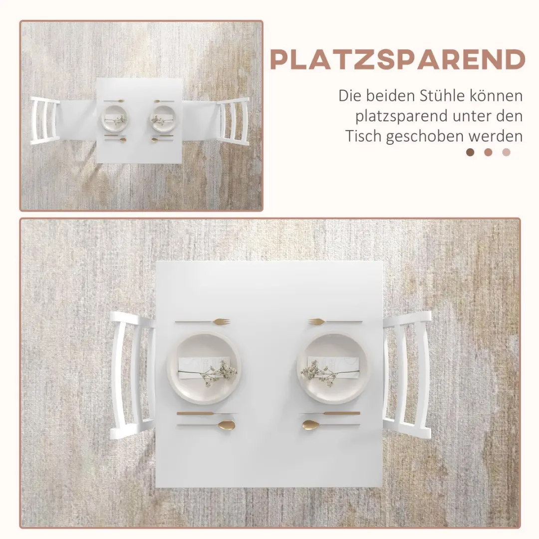 Homcom Eettafelset 75x75cm Wit - 2 Personen - afbeelding 6 van 6