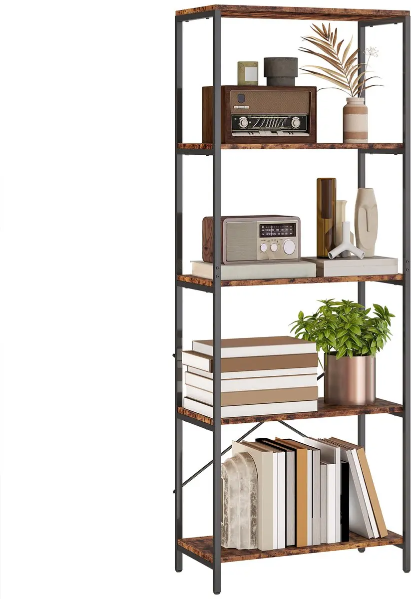 HOMCOM Bookshelf Metaal 60L x 30B x 170,5H cm Rustiek Bruin