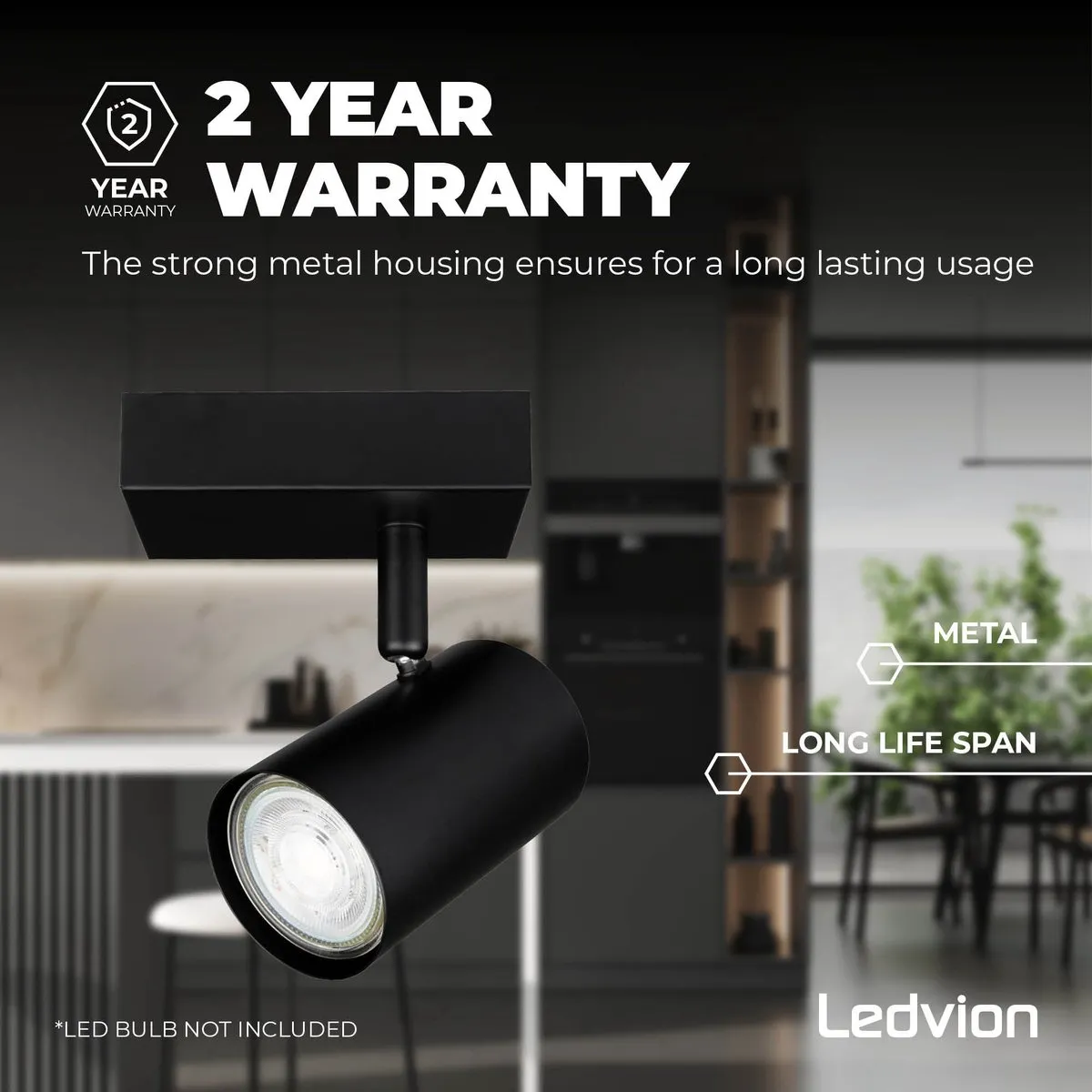 Ledvion LED Plafondspot GU10 1-lichts - Zwart