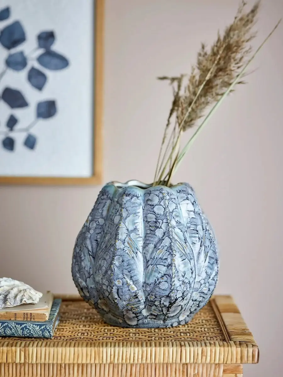 Bloomingville Hetty Vaas - Aardewerk - Blauw - 20cm - afbeelding 3 van 4