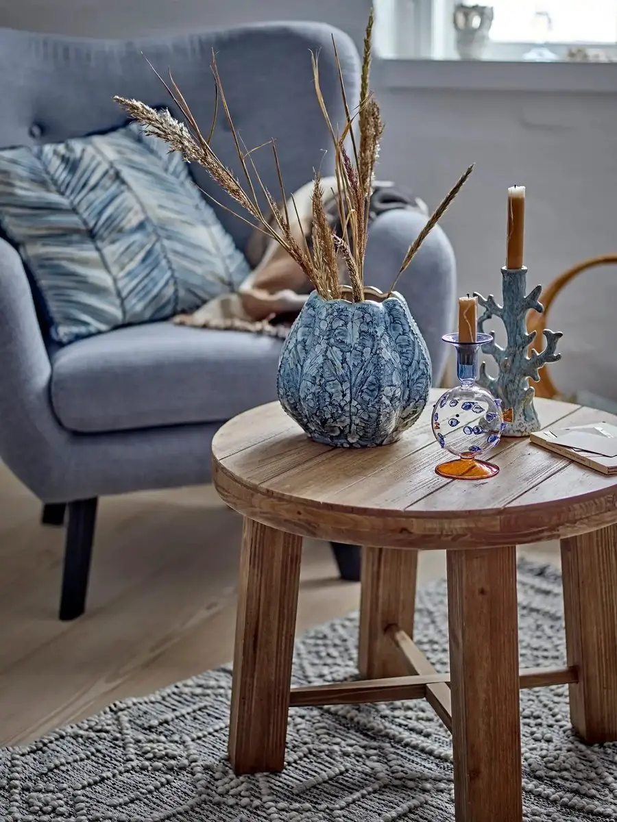 Bloomingville Hetty Vaas - Aardewerk - Blauw - 20cm - afbeelding 4 van 4