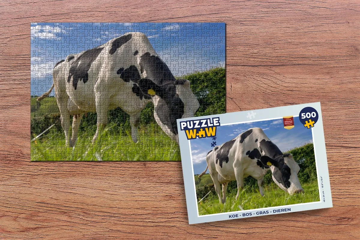 PuzzleWow Puzzel Koe - Bos - Gras - Dieren 500 Stuks - Multicolor