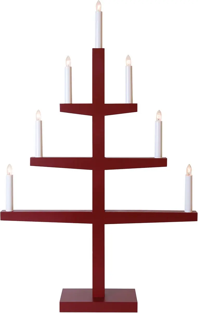 Star Trading Grote kandelaar 'Tripp' met 7 kaarsen, grenenhout, E10-lamp, rood,