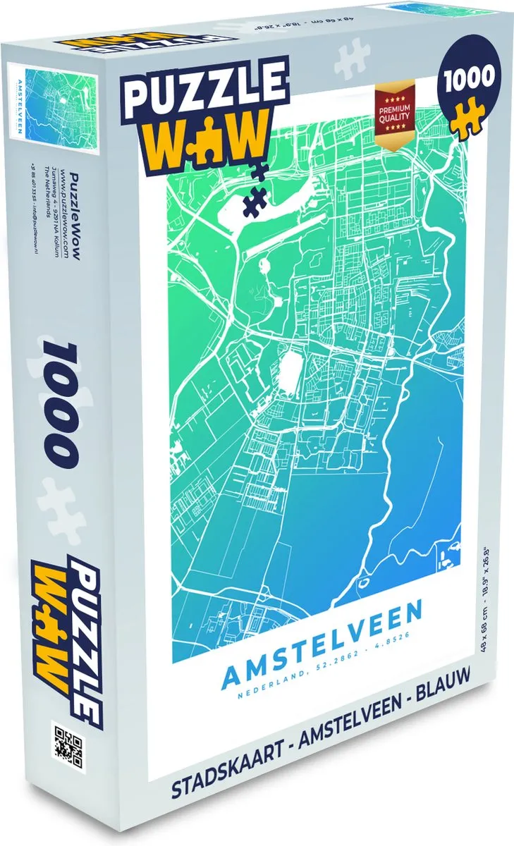 PuzzleWow Stadskaart Amstelveen Legpuzzel 1000 Stuks