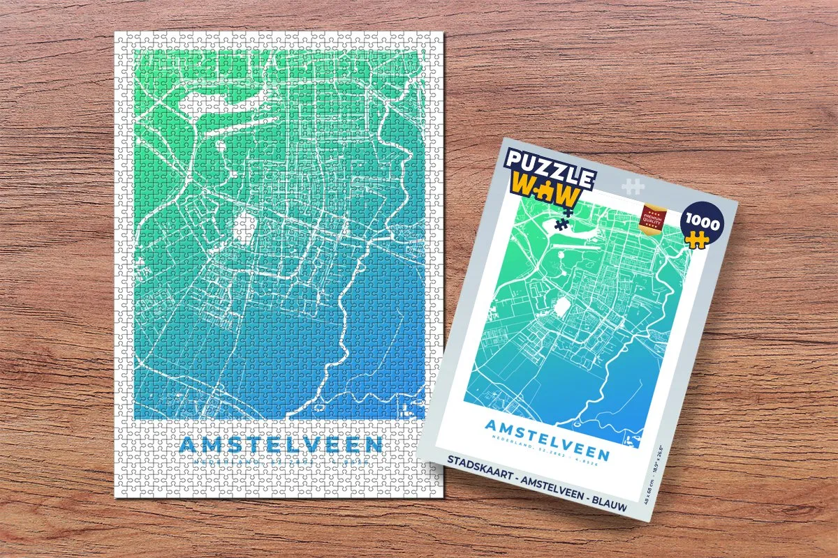 PuzzleWow Stadskaart Amstelveen Legpuzzel 1000 Stuks - Multicolor