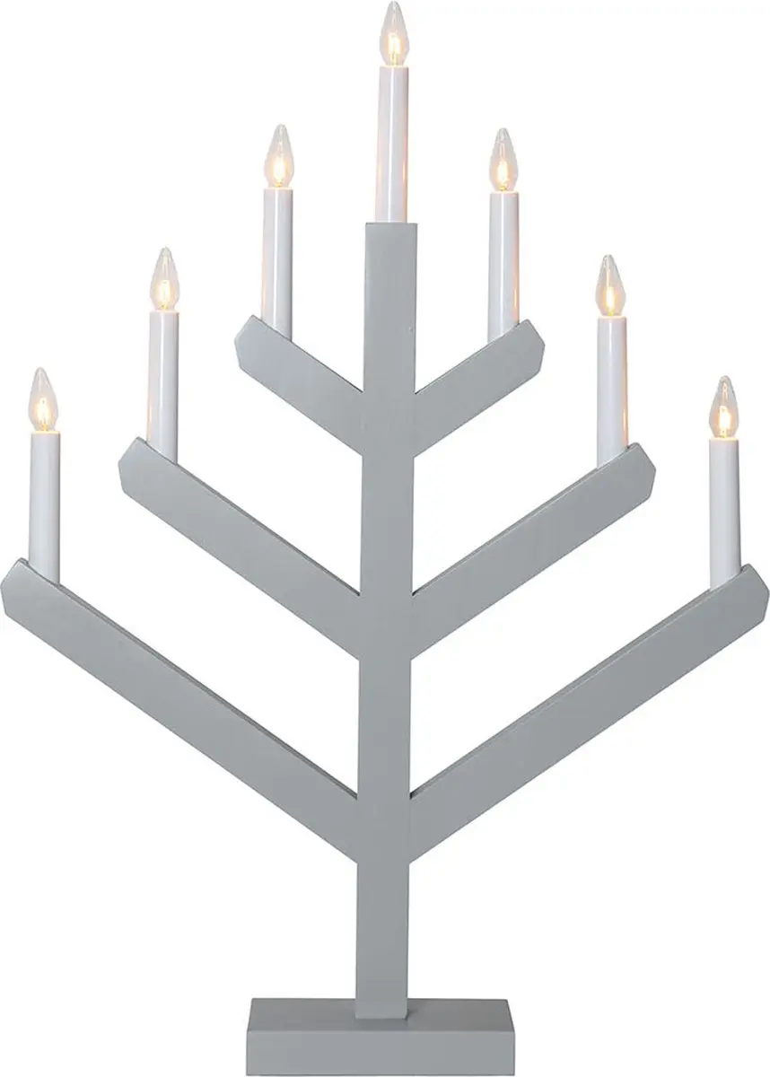 Star Trading kandelaar 'Vinga' van hout, grijs, 7 LED-kaarsen, E10-lamp, H 50 cm