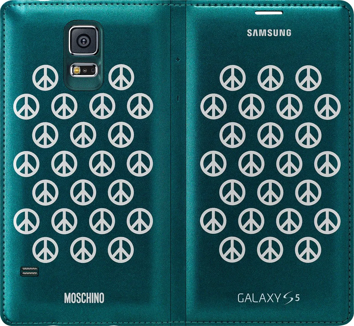 Samsung Galaxy S5 Wallet Case Moschino Peace - Groen/Zilver
