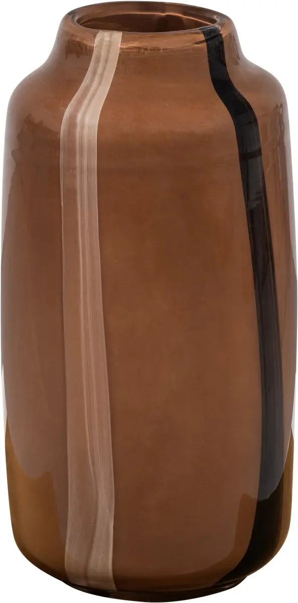 WOOOD Selena Vaas Met Streep Decoratie - Glas - Bruin - 35x18x18 cm