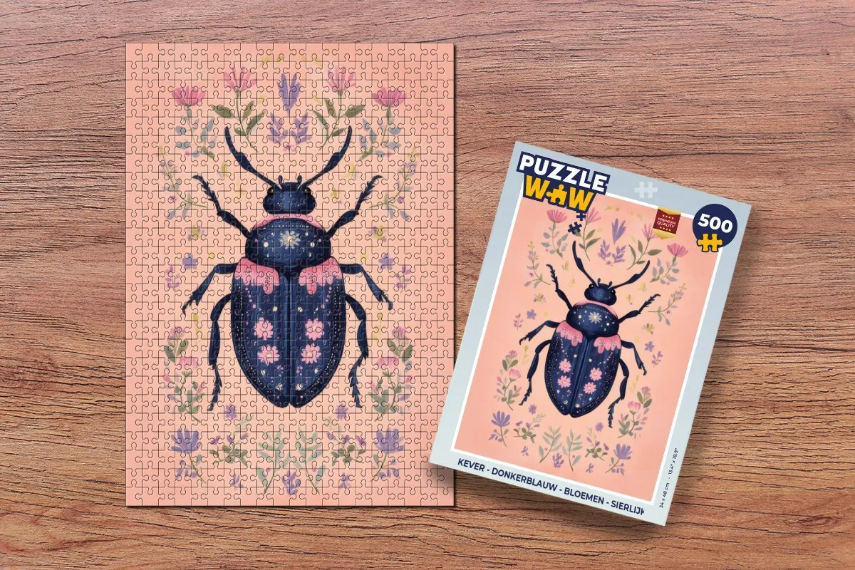 PuzzleWow Kever Bloemen Legpuzzel 500 Stuks - Donkerblauw