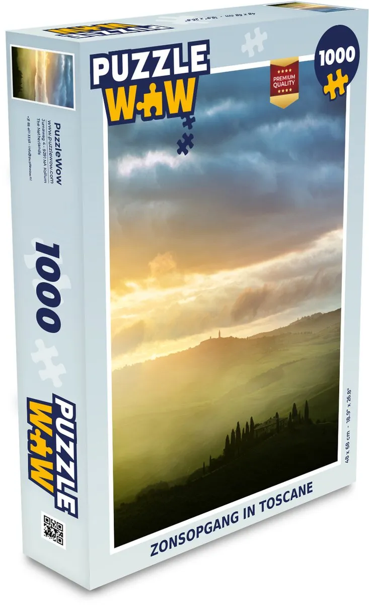 PuzzleWow Legpuzzel 1000 Stuks - Mist, Zon & Berg Toscane - Multicolor