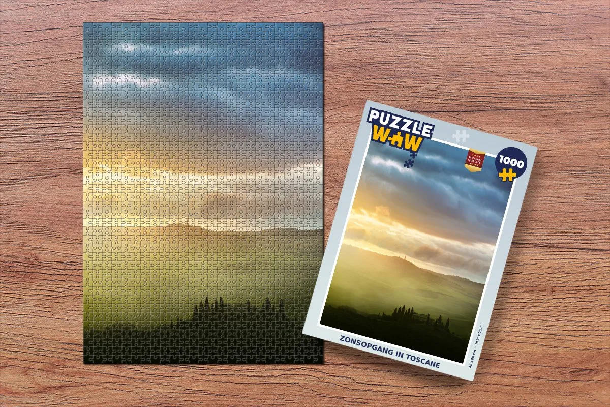PuzzleWow Legpuzzel 1000 Stuks - Mist, Zon & Berg Toscane - Multicolor