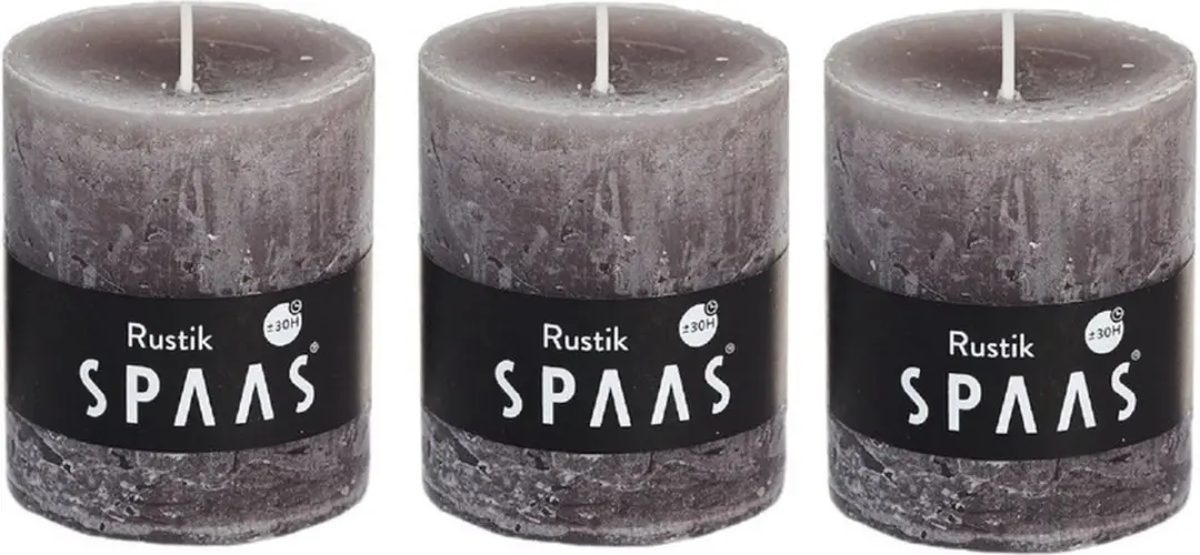 3x Taupe rustieke cilinderkaarsen/stompkaarsen 7 x 8 cm 30 branduren