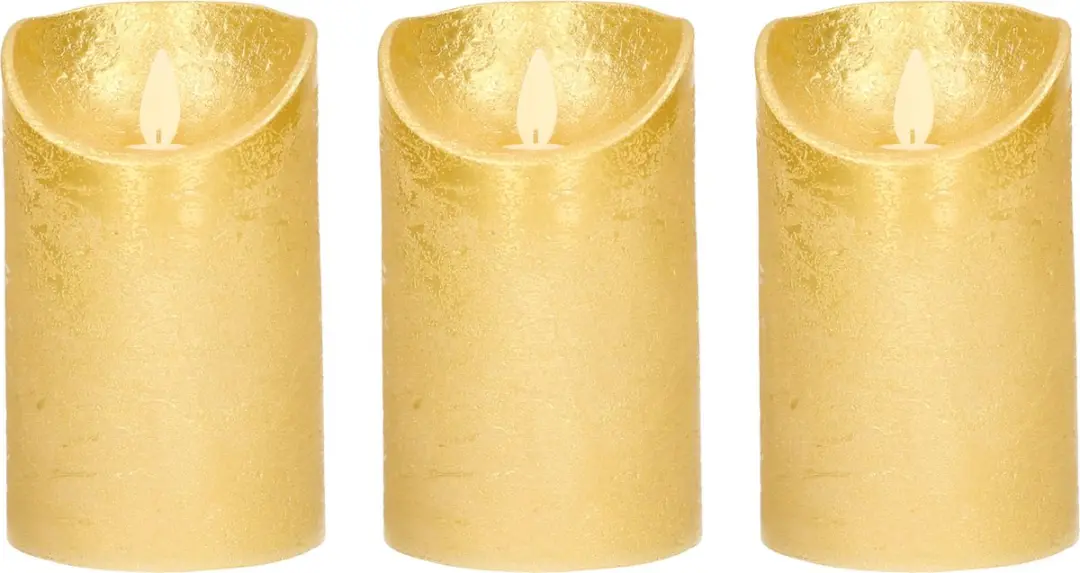 3x Gouden LED kaarsen / stompkaarsen 12,5 cm - Luxe kaarsen op batterijen met bewegende vlam