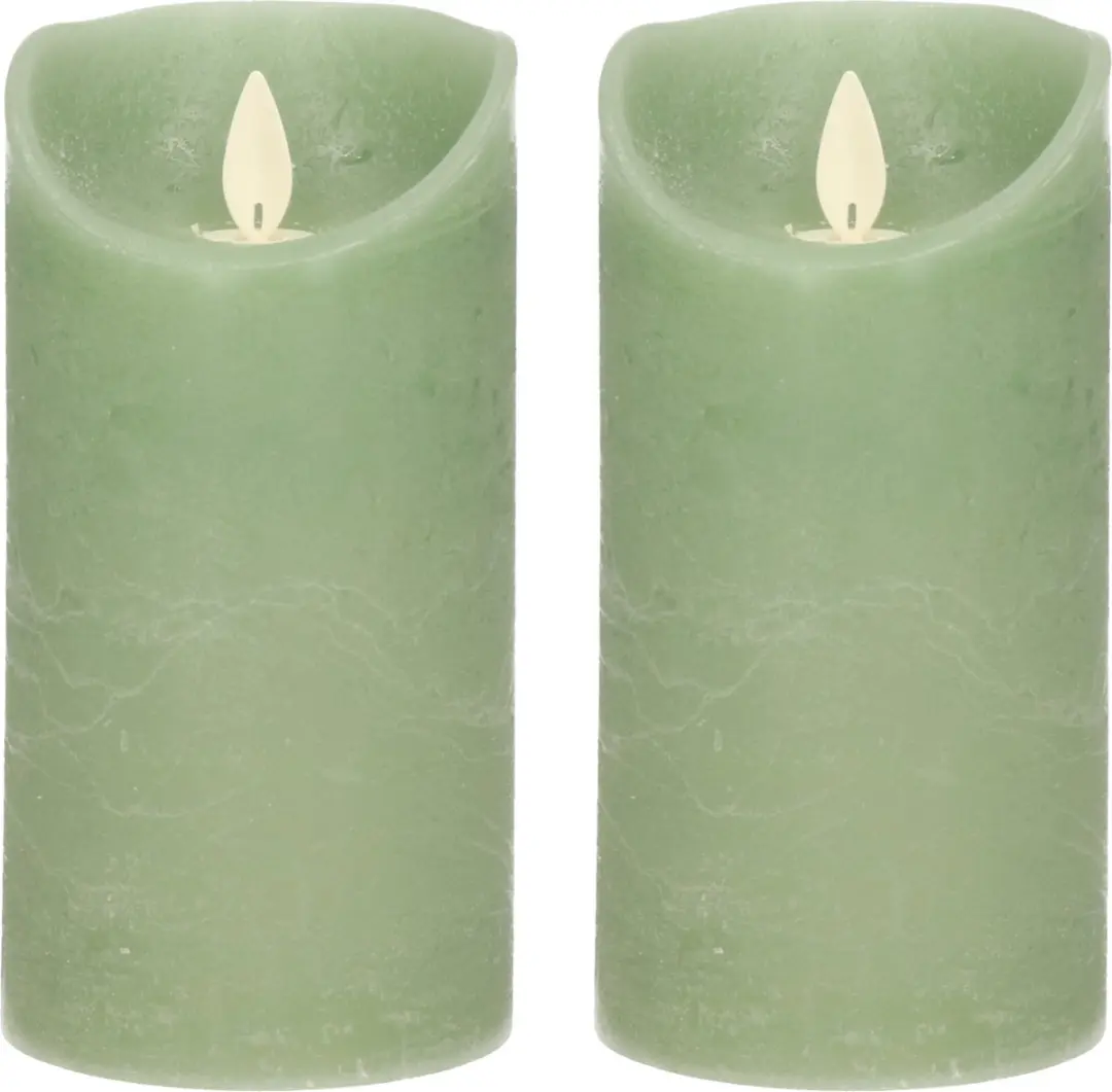Anna's Collection Led kaars/stompkaars - 2x - jade groen - H15 x D7,5 cm - wax - bewegende vlam