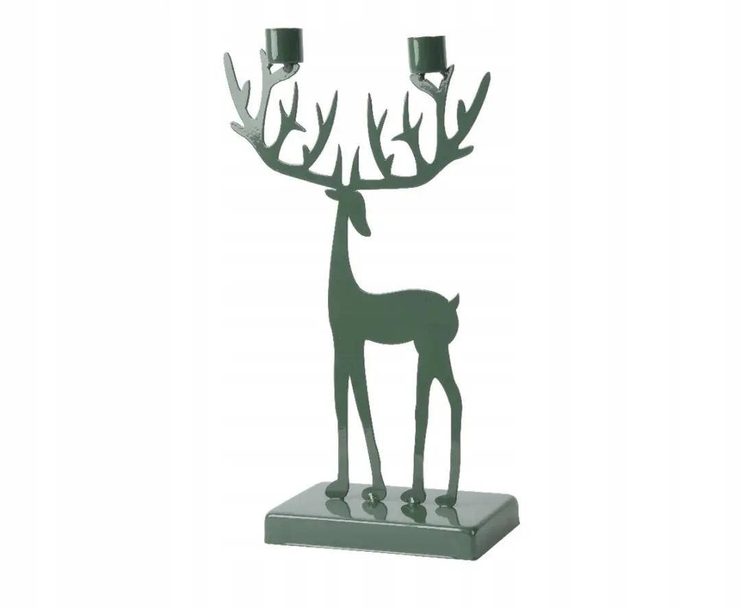 Donkergroene Metalen Kandelaar met Herten Design