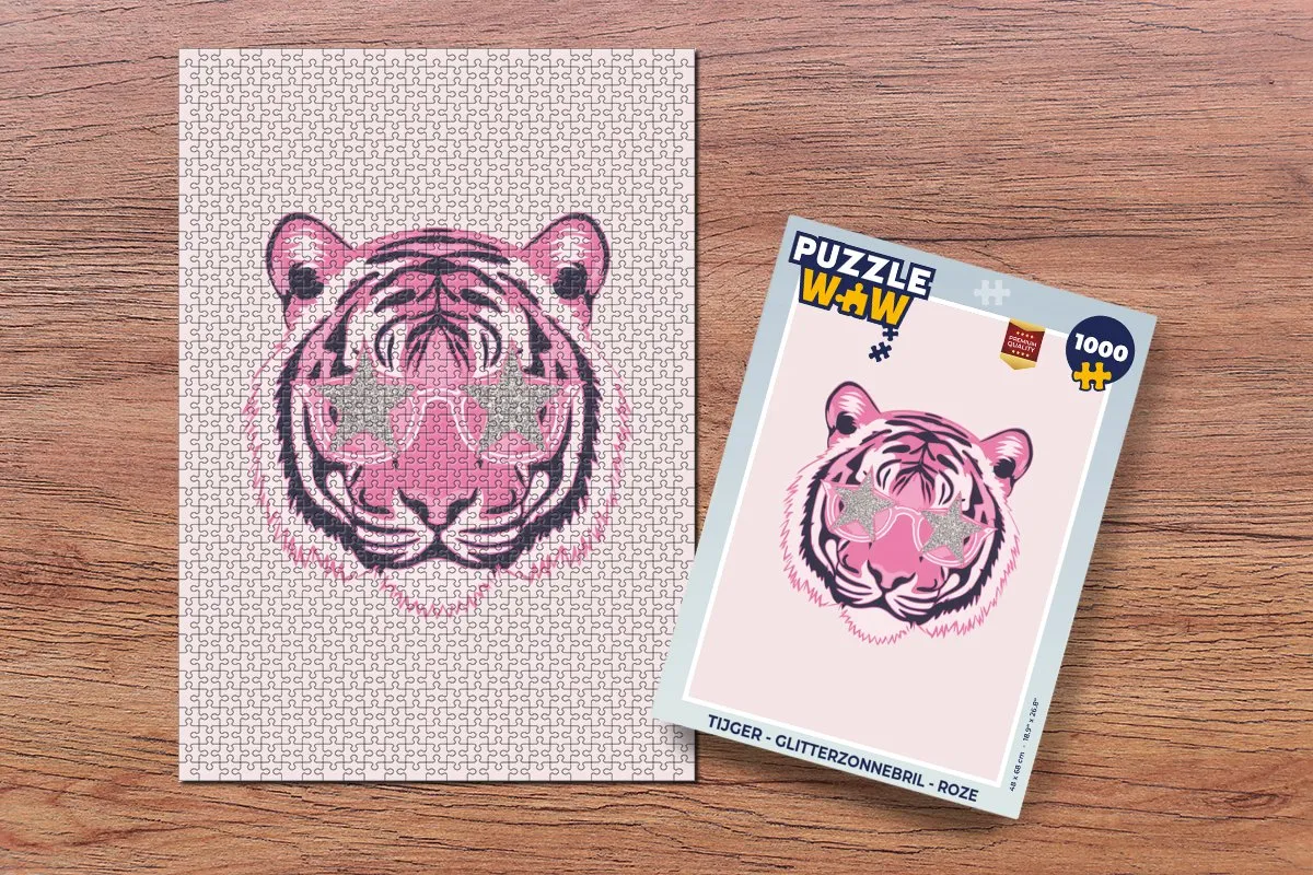 PuzzleWow Tijger Glitterzonnebril Legpuzzel 1000 Stuks - Roze