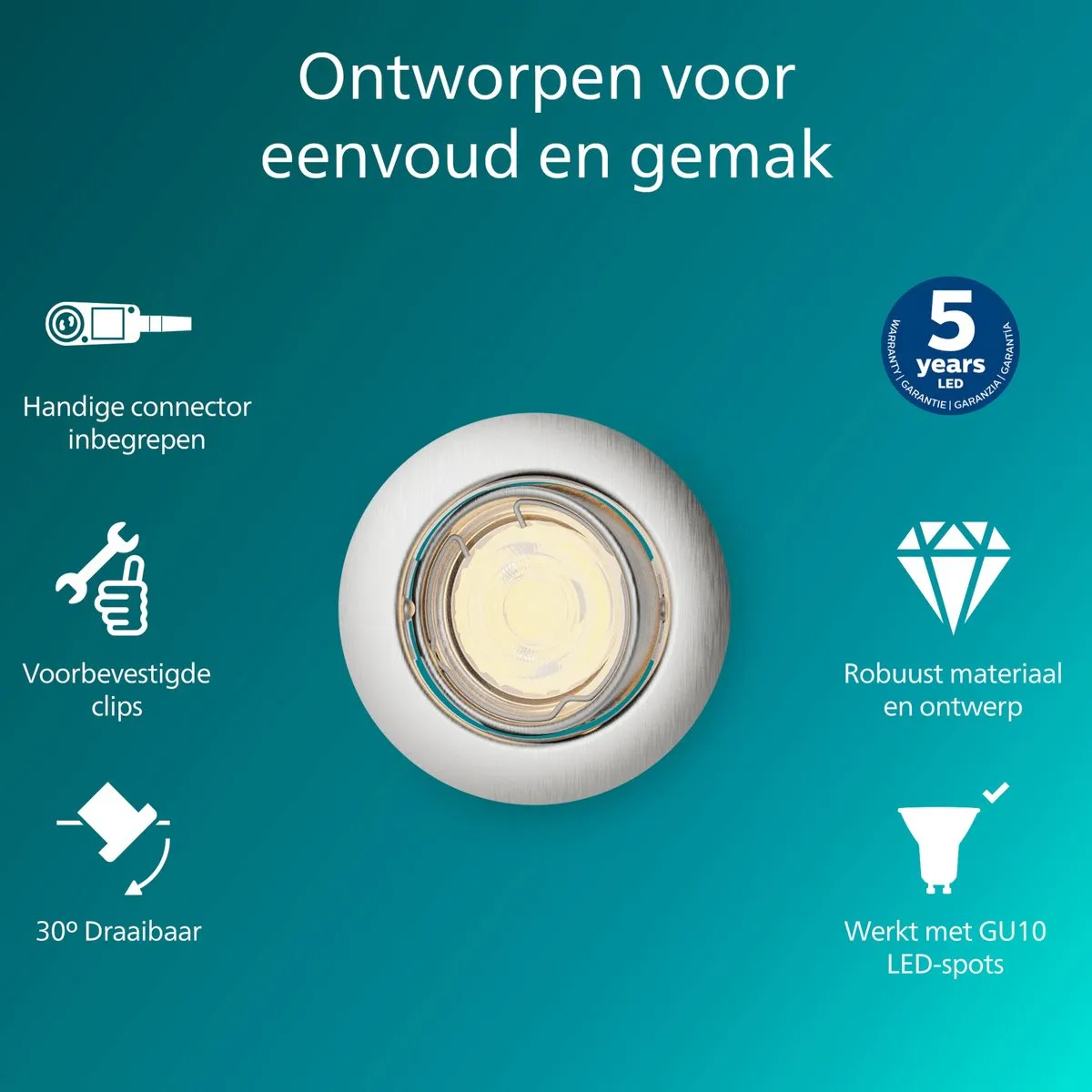 Philips Peridot Inbouwspot GU10 7W - Nikkel