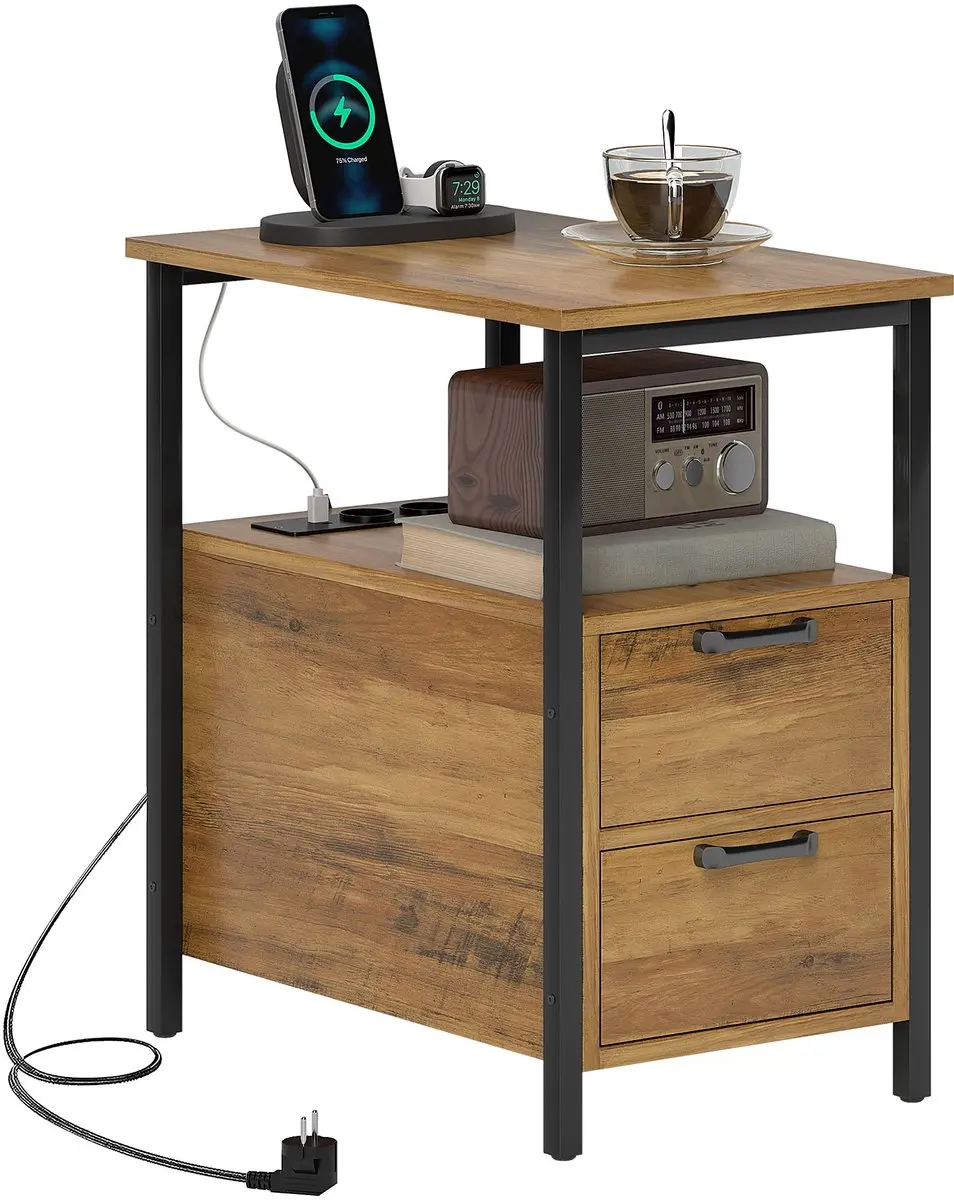 HOMCOM-Bijzettafel-55x35x58,5cm-Spaanplaat-Natuurlijk hout
