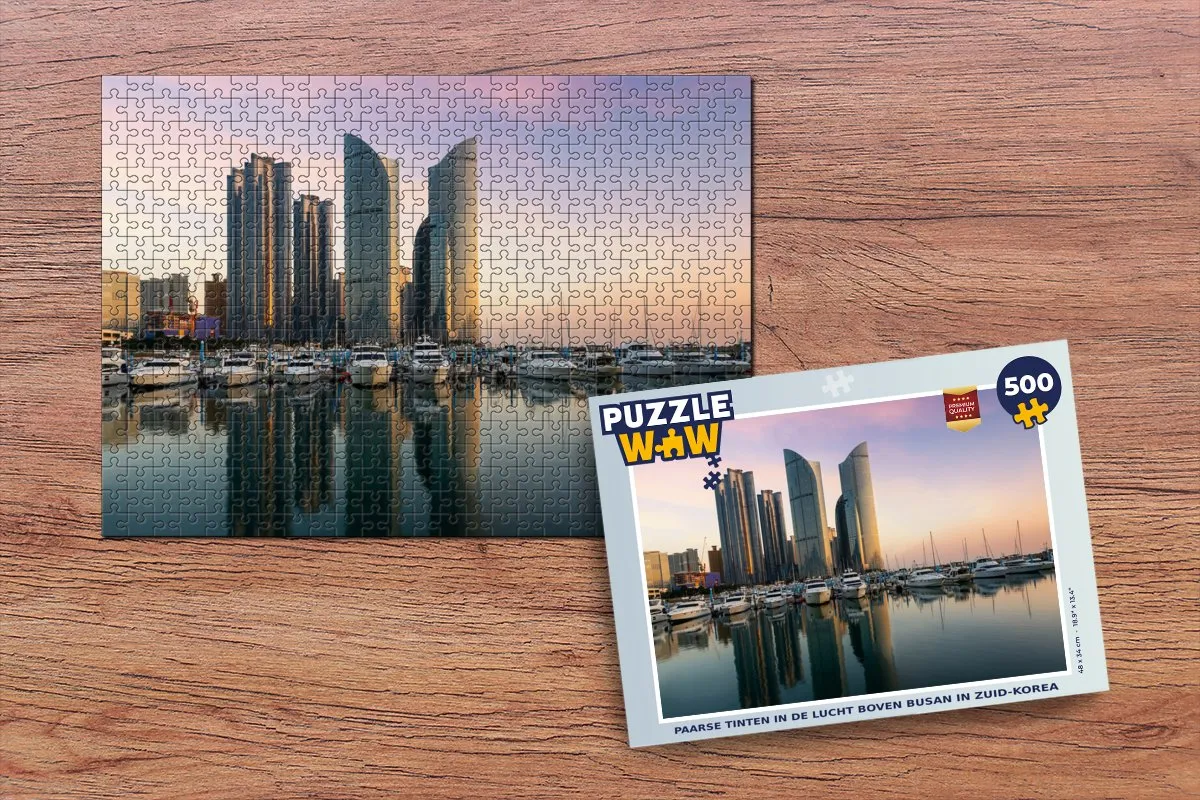 PuzzleWow Legpuzzel 500 Stuks - Paarse tinten boven Busan - Multicolor