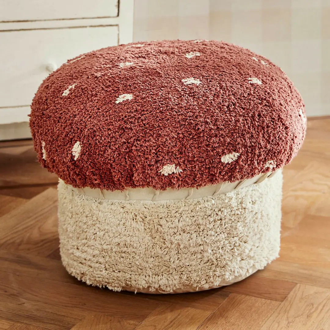 Loberon Norilie Poef - rood/wit - afbeelding 3 van 4