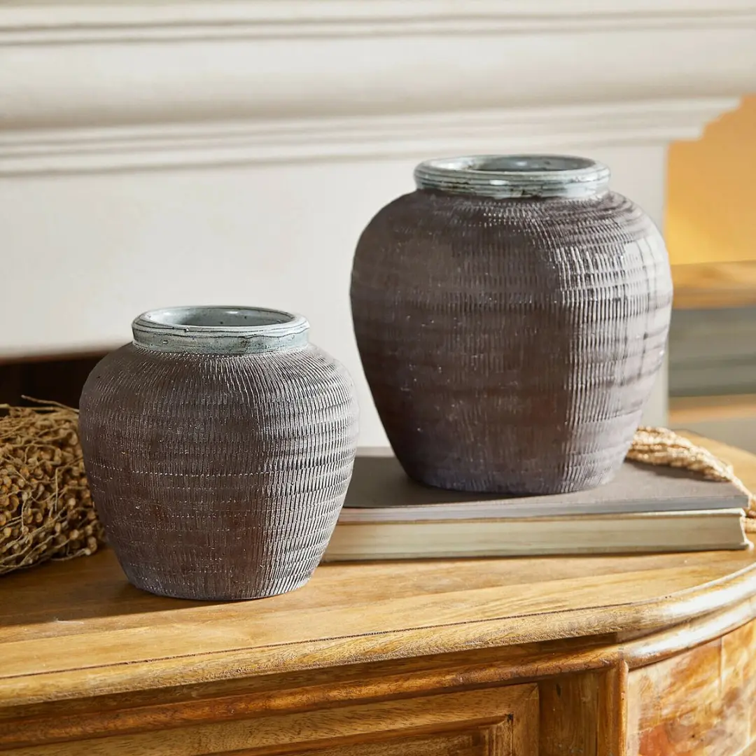Loberon Calverna Vaas - 2 Stuks - Ø23cm Grijs - afbeelding 4 van 6