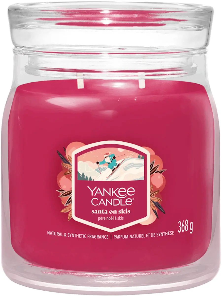 Yankee Candle Santa on Skis Medium Geurkaars - Rood - afbeelding 6 van 6
