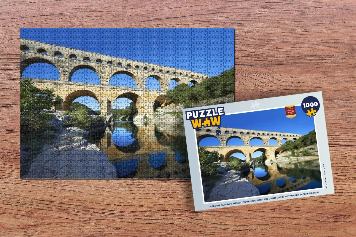 PuzzleWow Legpuzzel Helder Blauwe Hemel Pont du Gard 1000 Stuks - Multicolor