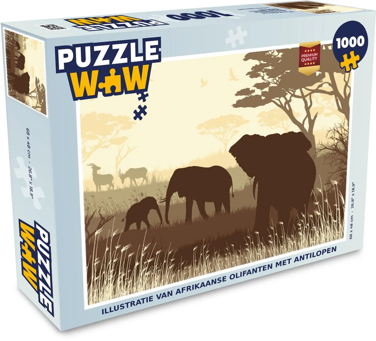 PuzzleWow Legpuzzel Afrikaanse Olifanten 1000 Stuks - Multicolor