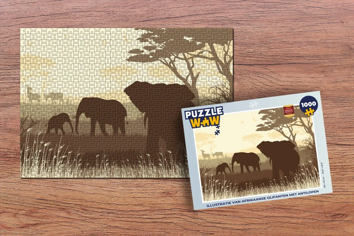 PuzzleWow Legpuzzel Afrikaanse Olifanten 1000 Stuks - Multicolor