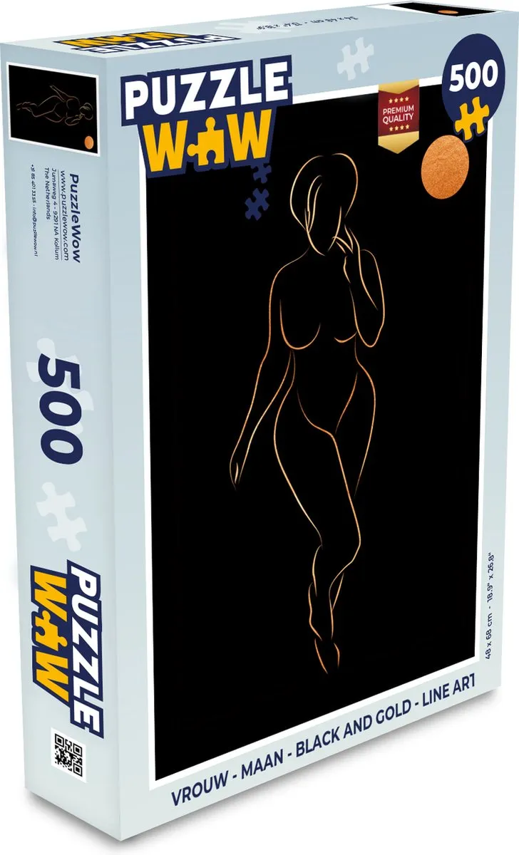 PuzzleWow Maan Line Art Legpuzzel 500 Stuks - Black & Gold