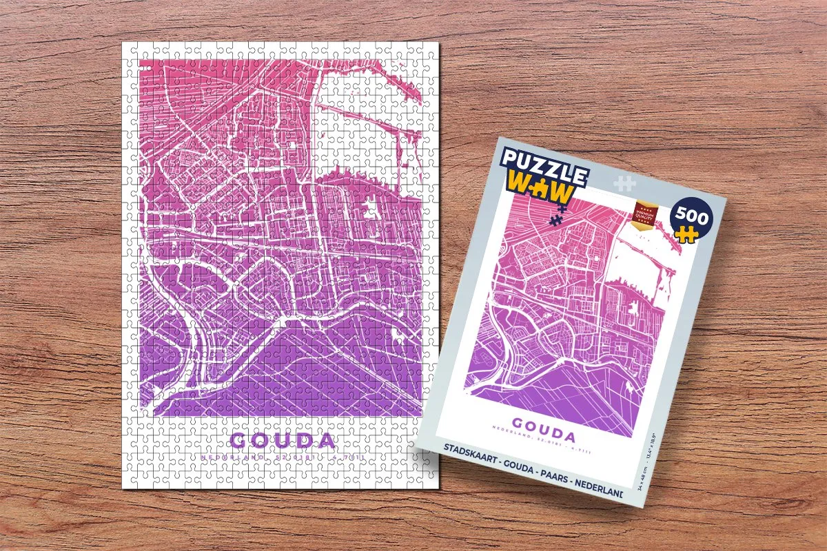 PuzzleWow Stadskaart Gouda Legpuzzel 500 Stuks - Paars