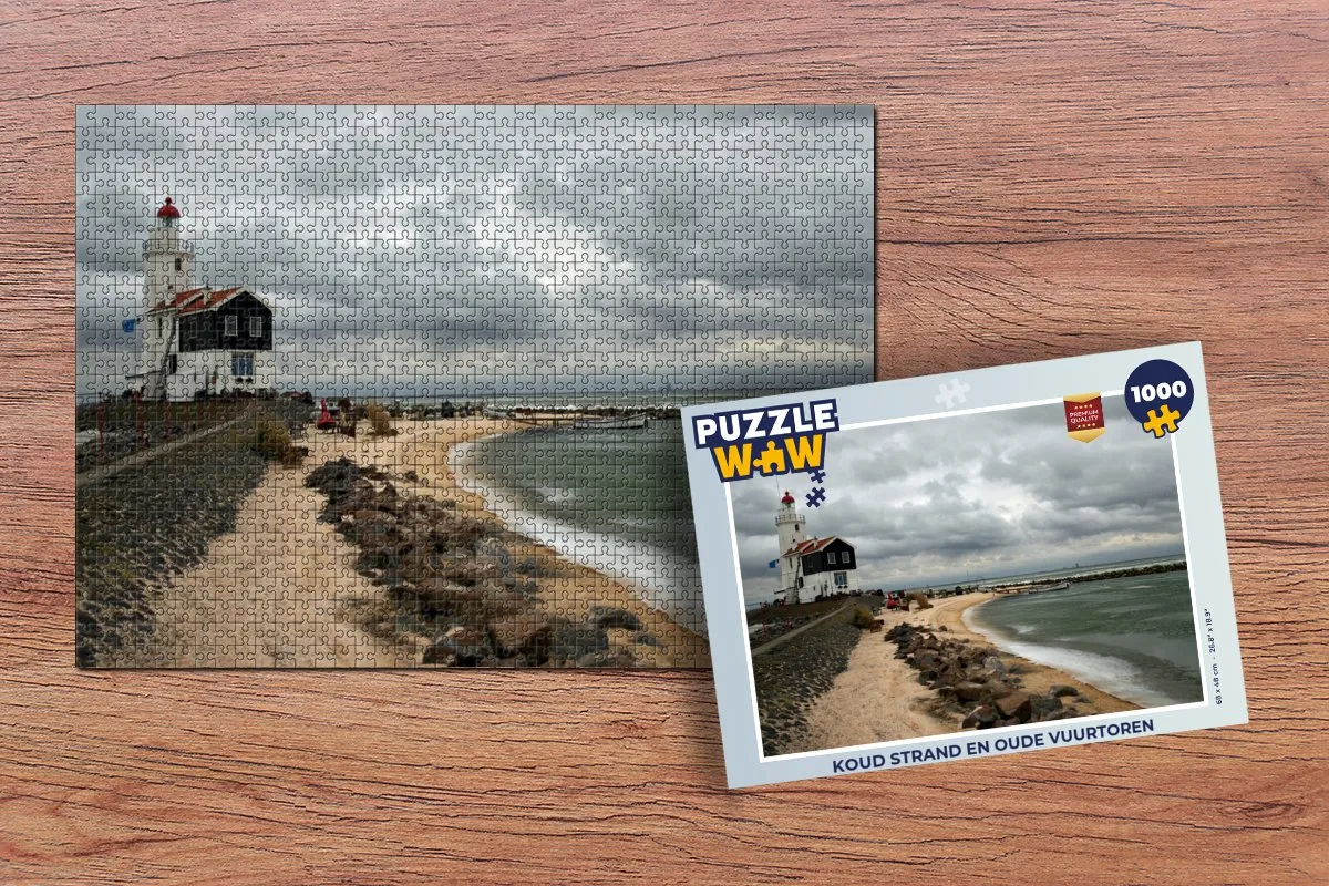 PuzzleWow Legpuzzel Koud Strand & Vuurtoren 1000 Stuks - Multicolor