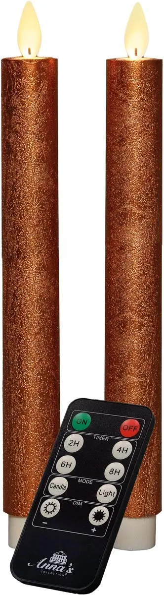 Anna's Collection Led Dinerkaarsen Koper 23cm - 2 Stuks - afbeelding 4 van 5
