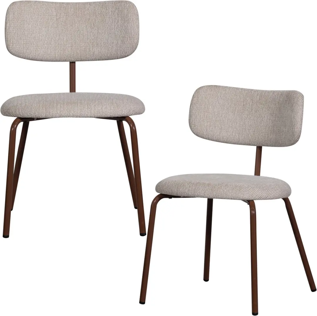 WOOOD Travis Eetkamerstoelen - Geweven Stof - Off White - Set van 2