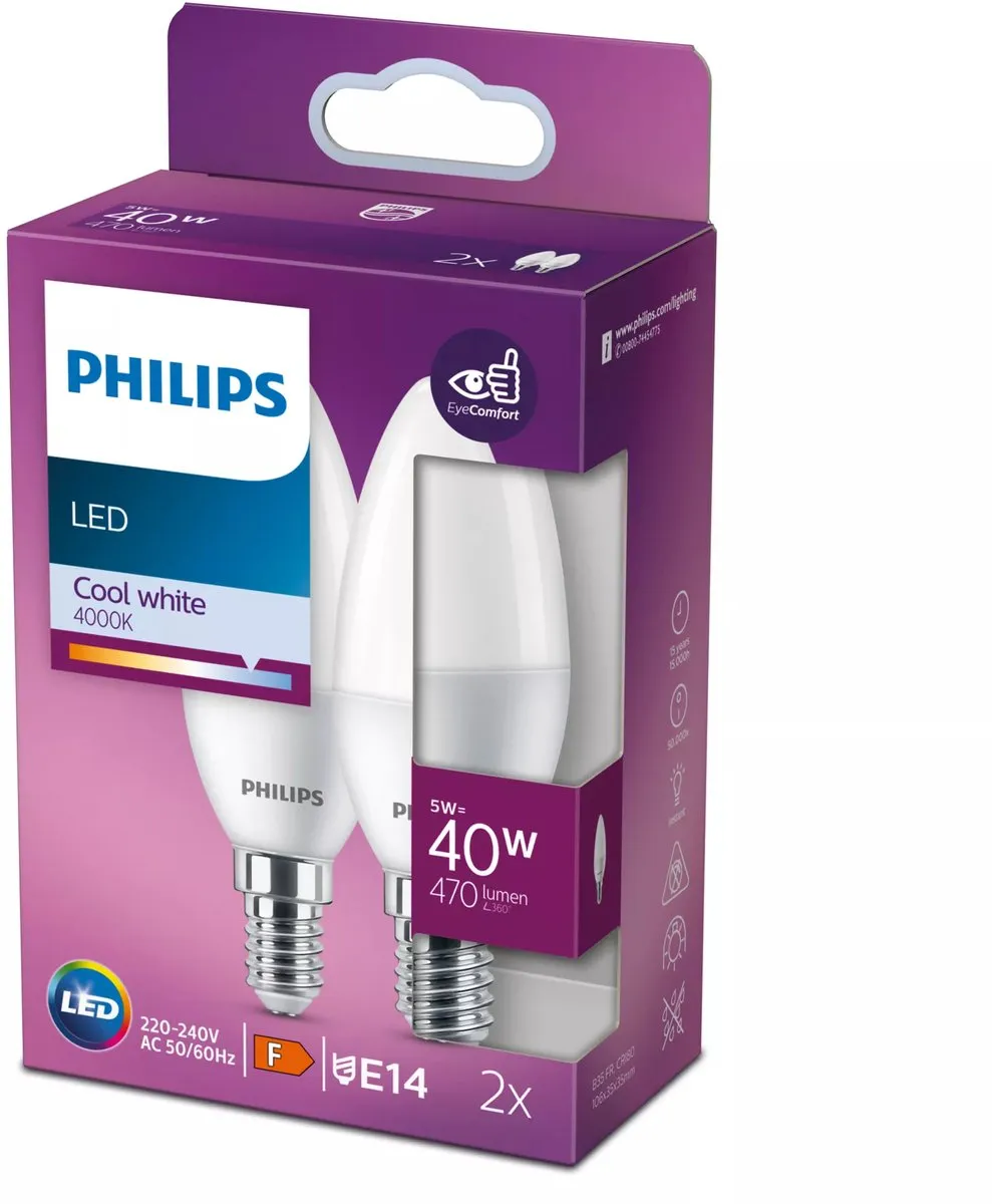 Philips LED Kaarslamp & Kogellamp 5W