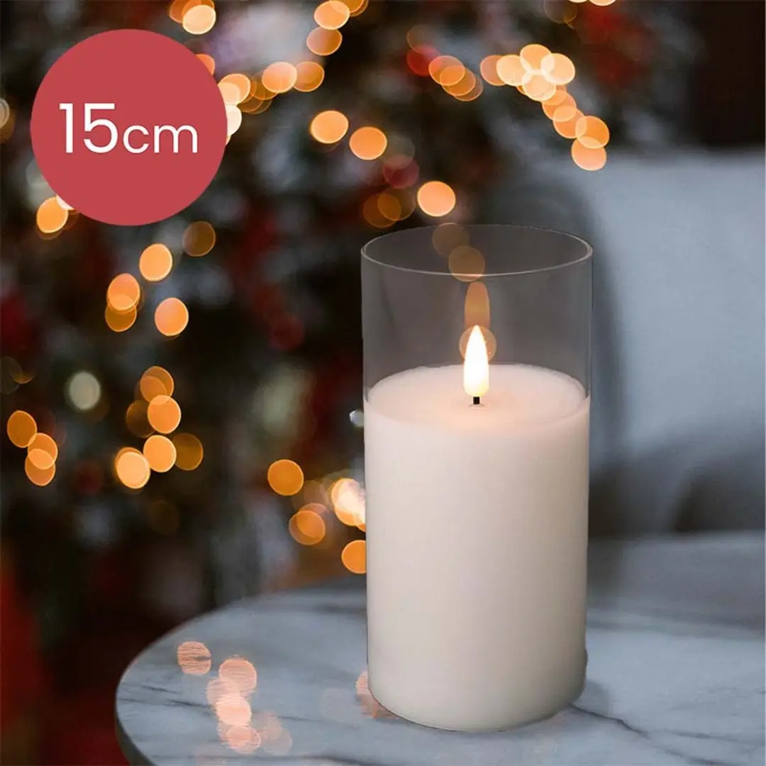 LED kaars wit met helder glas en vlam effect