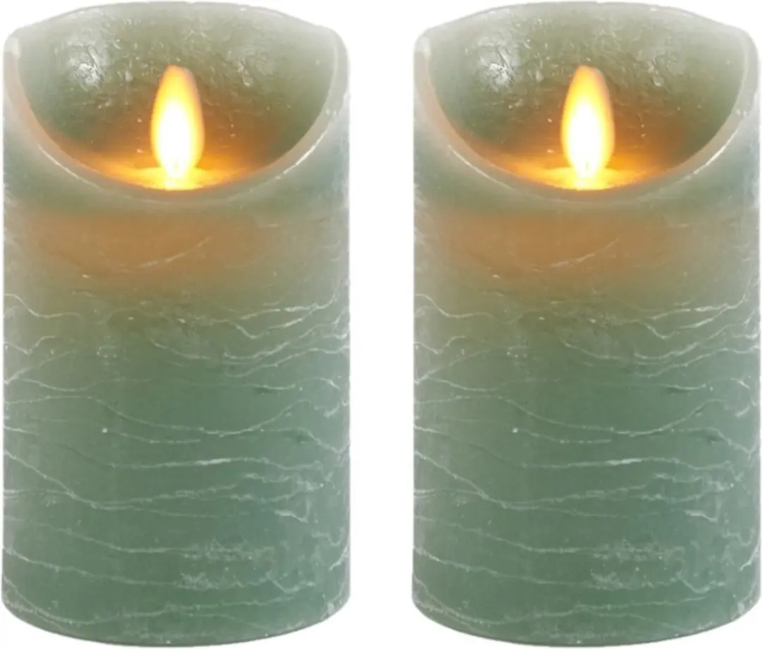 Anna's Collection Led kaars/stompkaars - 2x - jade groen - H12,5 x D7,5 cm - wax - bewegende vlam