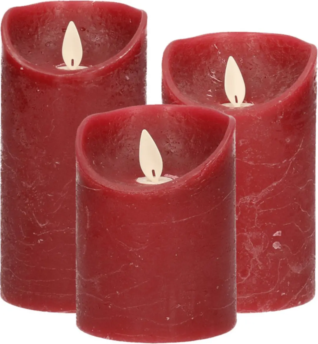 Set van 3x stuks Bordeaux rood LED kaarsen met bewegende vlam