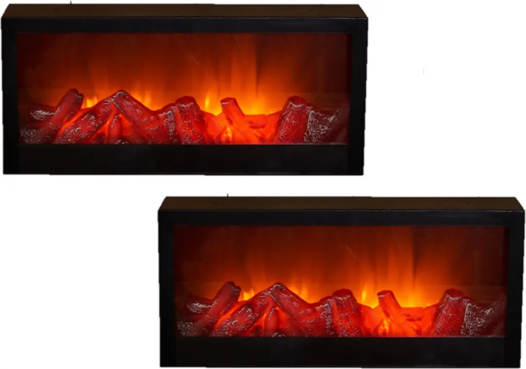2x stuks sfeerhaarden/open haard lantaarns zwart met led verlichting L45 x B10 x