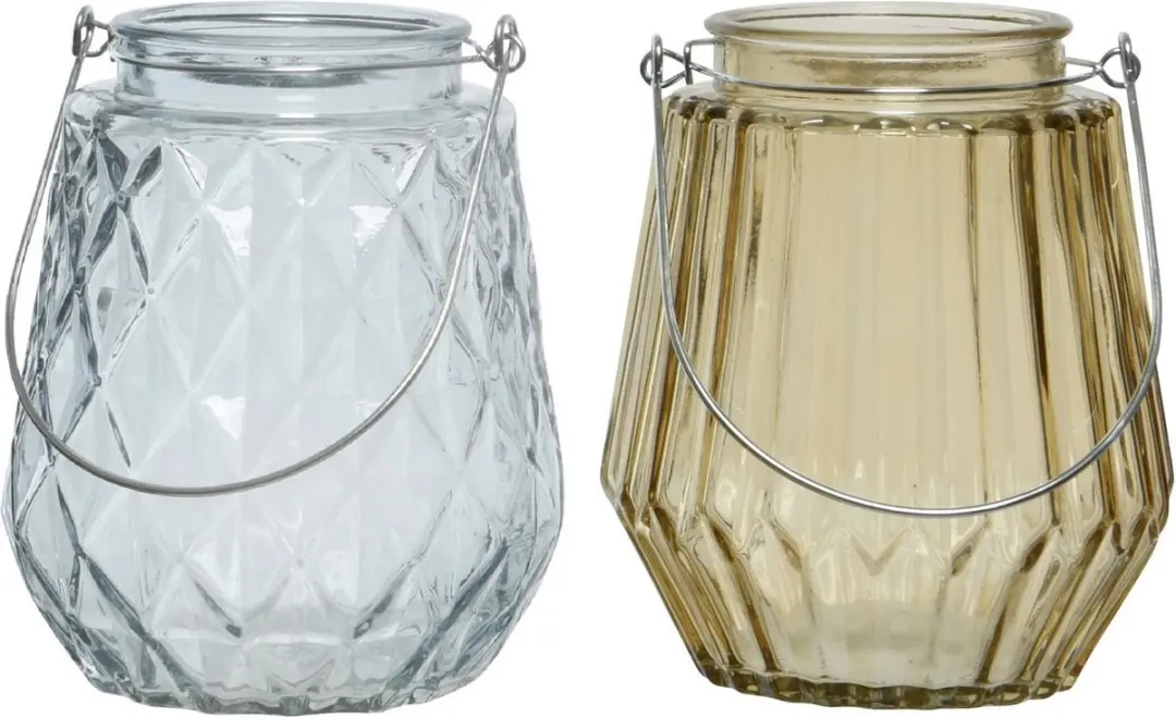 Set van 2x stuks theelichthouders/waxinelichthouders ruit/streep glas ijsblauw e