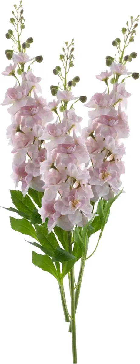 Bellatio Design Kunstbloem bloesemtak ridderspoor - 3x - 87 cm - licht roze - kunst zijdebloemen - bloesem tak