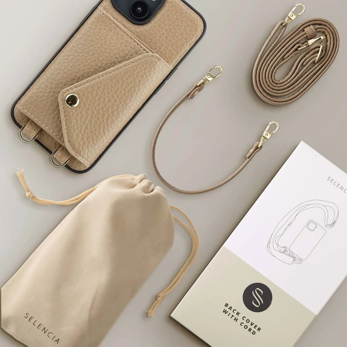 Selencia Koordhoes iPhone 14 - Taupe - 3 Pasjes - afbeelding 6 van 6