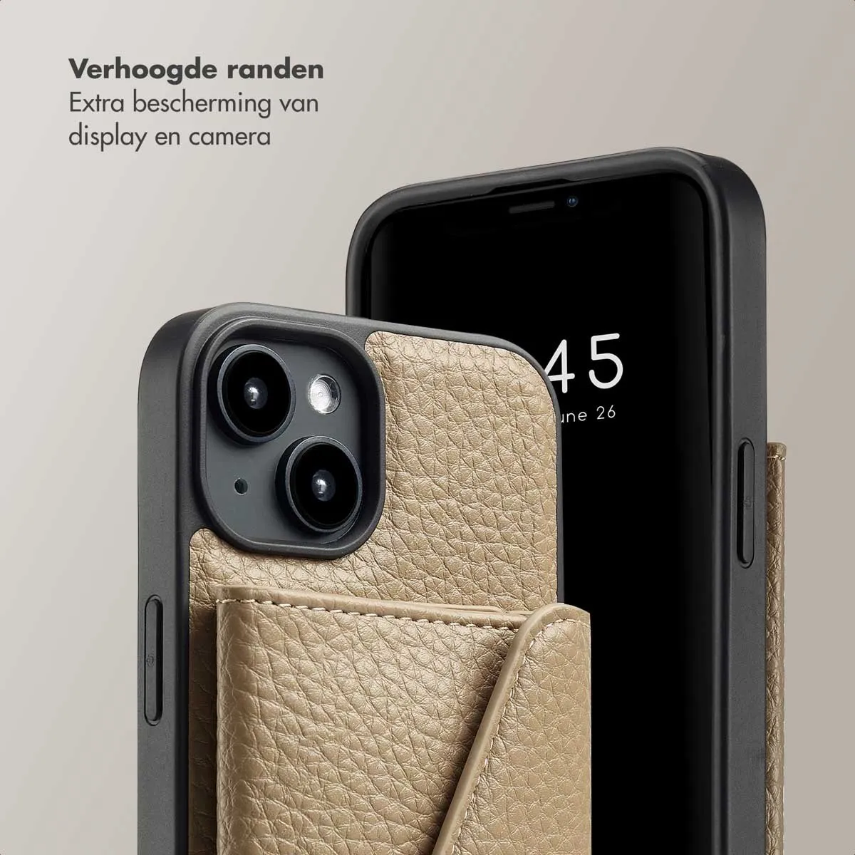 Selencia Koordhoes iPhone 14 - Taupe - 3 Pasjes
