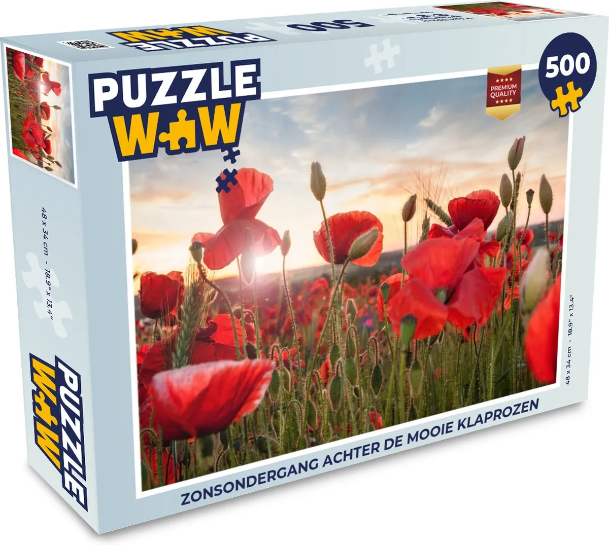 PuzzleWow Legpuzzel Zonsondergang Klaprozen 500 Stuks